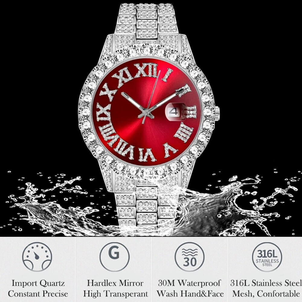 Montre à chiffres romains "Fully Iced Out