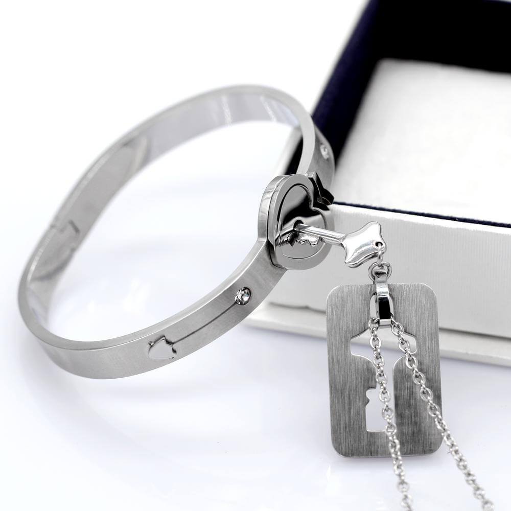 Ensemble :  bracelet + collier "VOUS ÊTES LA CLÉ DE MON CŒUR"