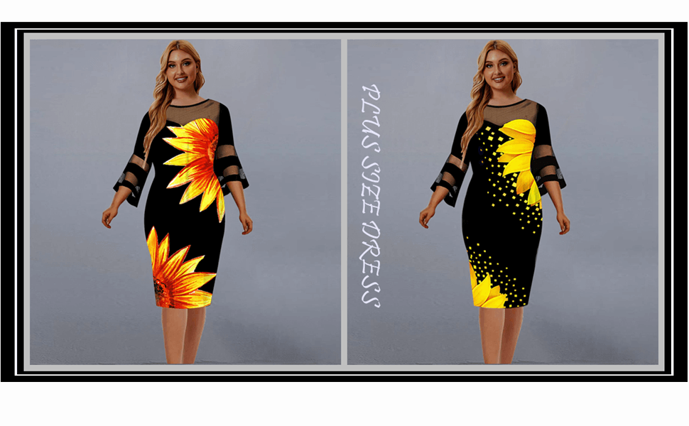 Robe décontractée imprimé tournesol grande taille