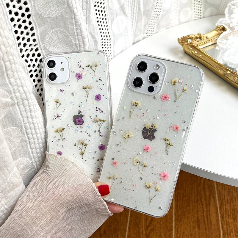 Étui transparent pour iPhone - Fleurs pressées