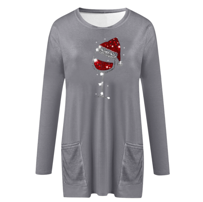 Wine & Santa Hat Casual Pull Femme