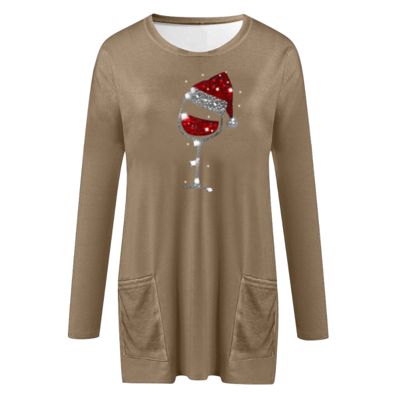 Wine & Santa Hat Casual Pull Femme