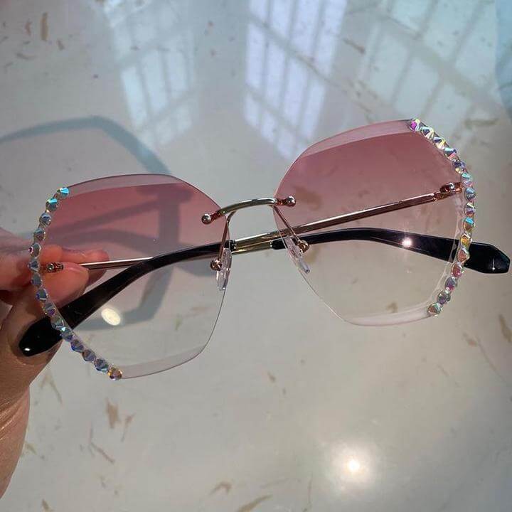 Lunettes de soleil sans monture avec strass