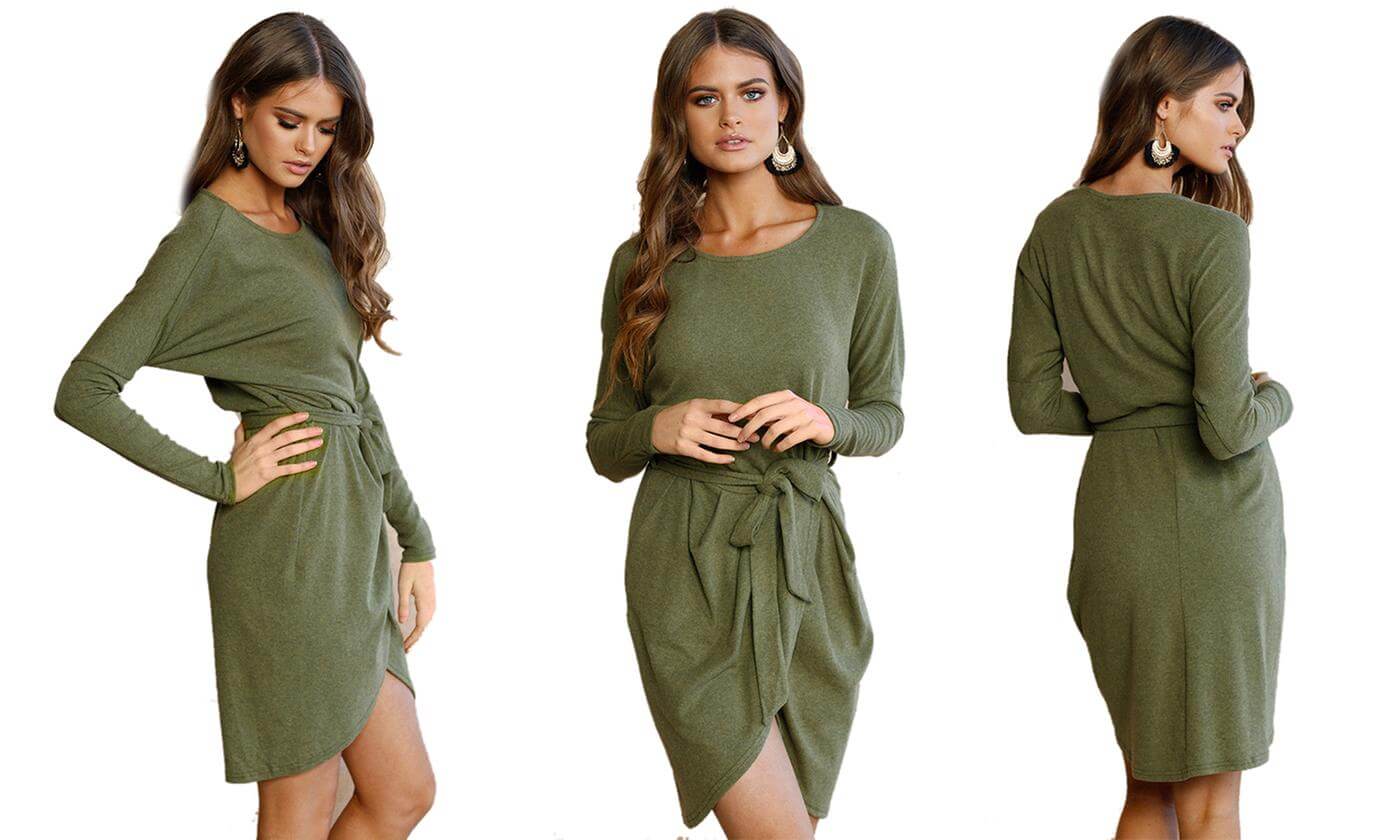 Robe enveloppante à manches longues