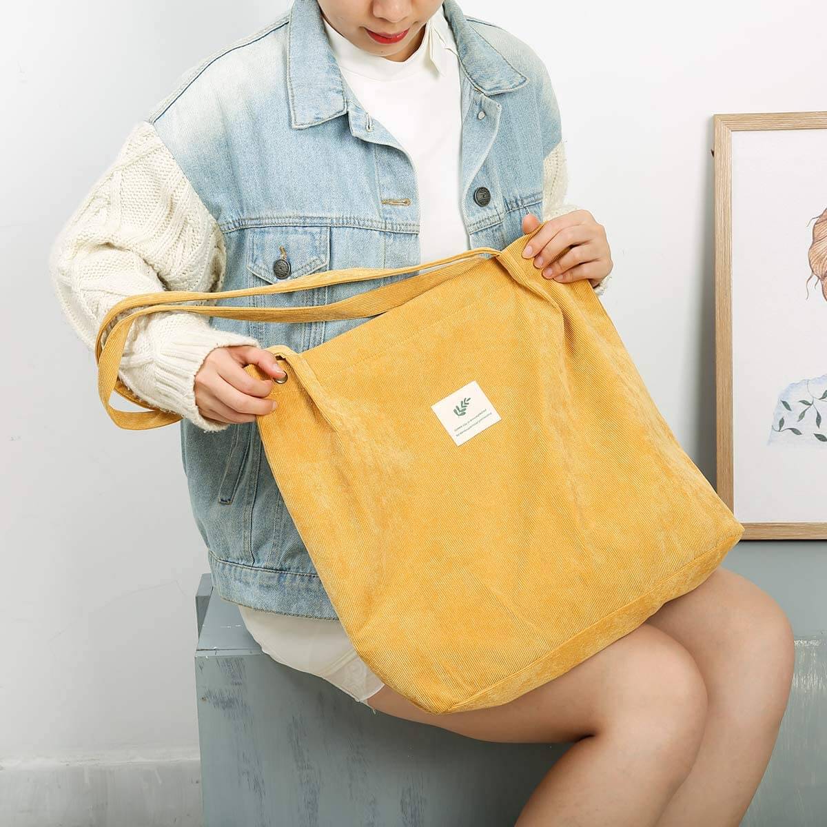 Sac fourre-tout en velours côtelé