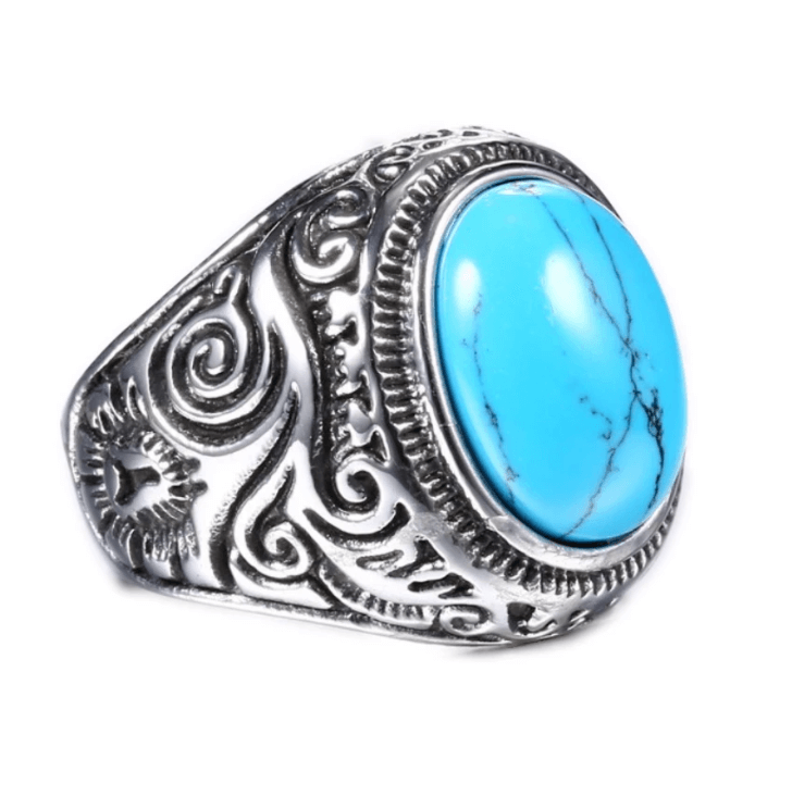 Bague vintage pour homme en pierre de turquoise