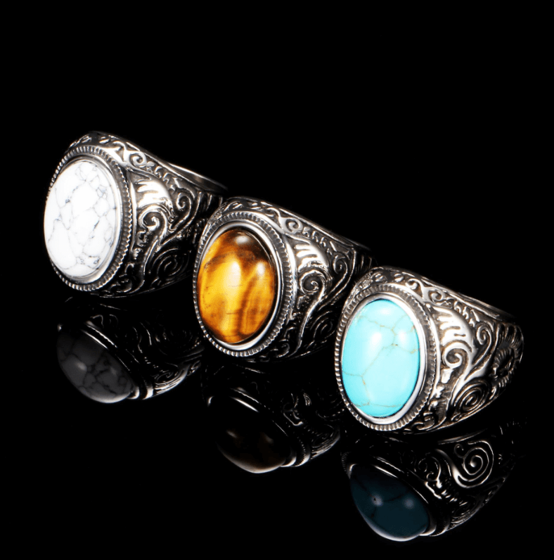 Bague vintage pour homme en pierre de turquoise