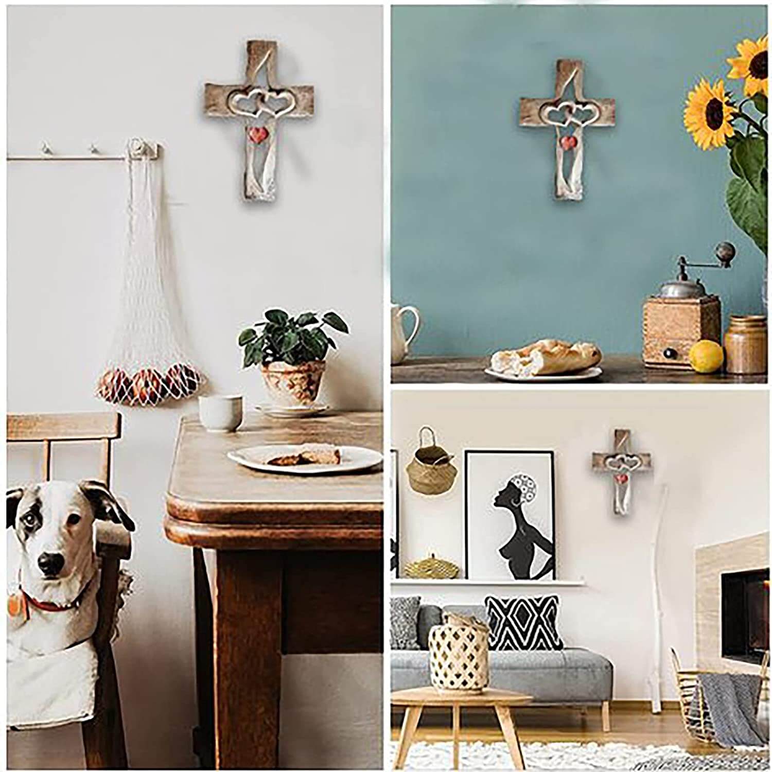 Coeurs entrelacés - Croix en bois sculptée